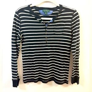 Ralph Lauren Jeans Black and White Striped Long Sleeve Shirt size Small